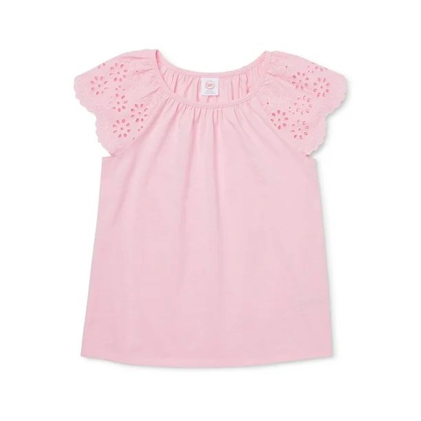 Wonder Nation Girls Eyelet Lace Sleeve Cotton Shirt, Sizes 4-18 & Plus | Walmart (US)