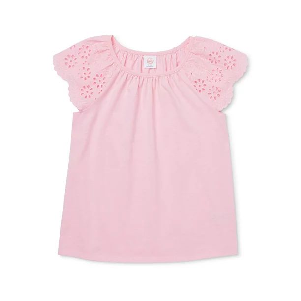 Wonder Nation Girls Eyelet Lace Sleeve Cotton Shirt, Sizes 4-18 & Plus | Walmart (US)