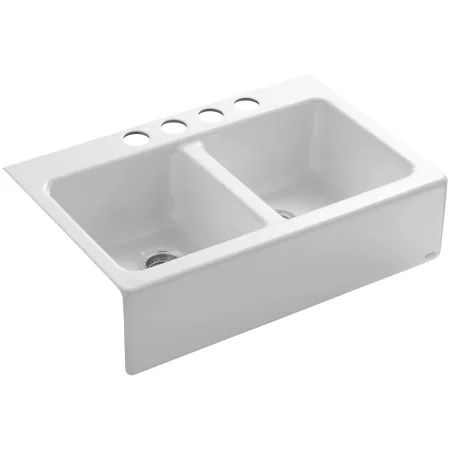 Hawthorne 33" Double Basin Under-Mount Enameled Cast-Iron Kitchen Sink with Apron-Front | Build.com, Inc.