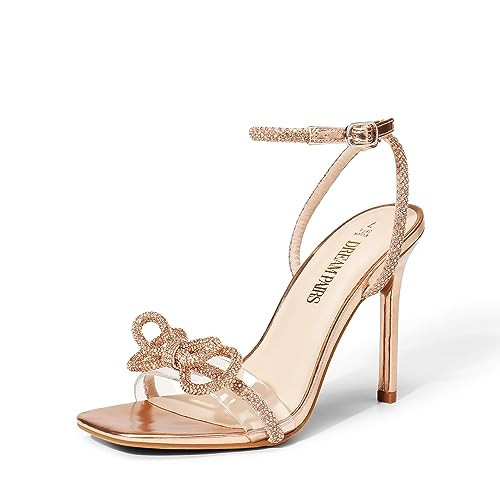 Dream Pairs Women's Double Bowknots Crystal Sandals Clear Slingback Heels Square Toe Shoes for Party Wedding,Size 9.5,Champagne,SDHS2389W | Amazon (US)