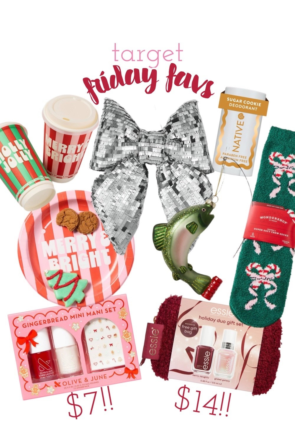 Friday Target Favs coming at ya!! The sequin bow is big and SO CUTE. My kids get  a kick out of the holiday themed hot beverage cups. And Carter will be so excited about the fish ornament. The nail kits are on SALE and the Sugar Cookie native deodorant smells SO yummy. 🤶🏻🎀🎯 

#LTKGiftGuide #LTKSeasonal #LTKHoliday