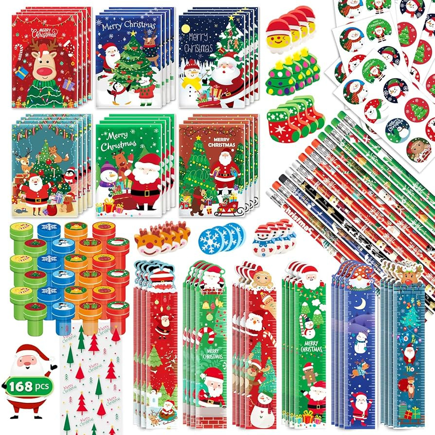 168 Pcs Christmas Party Favors Bulk for Kids-24-Pack Christmas Stationery Set for Stocking Stuffe... | Amazon (US)