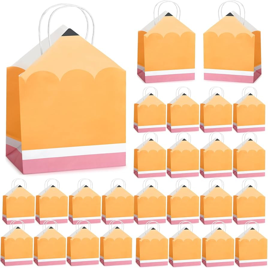 Feifeiya 12 Pcs Pencil Shaped Gift Bags with Handle Bulk 7.9 x 10.2 x 3.9 Inch Candy Goodie Boxes... | Amazon (US)