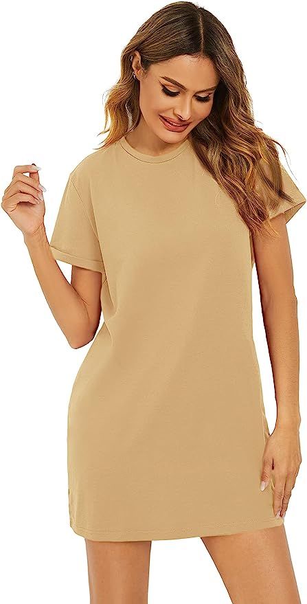 Milumia Women's Casual Tee Shirt Dress Short Sleeve Crew Neck Straight Short Dress | Amazon (US)