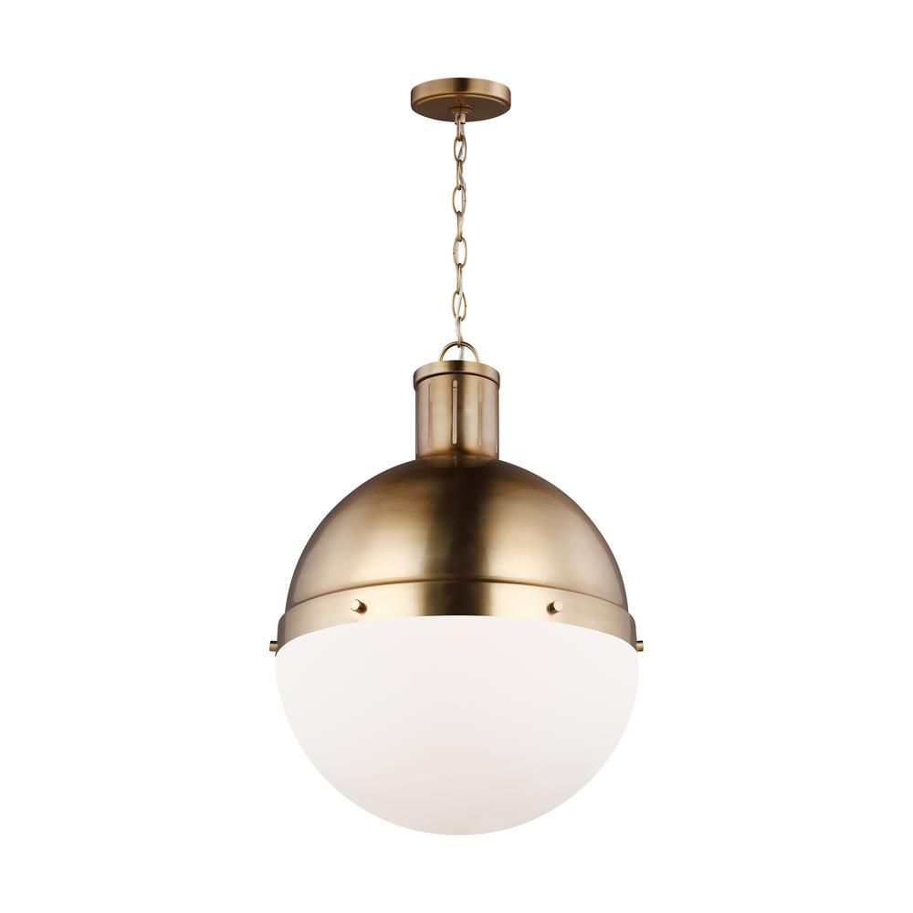 Sea Gull Lighting Hanks 1-Light Satin Brass Large Pendant with Smooth White Glass Shade | The Home Depot