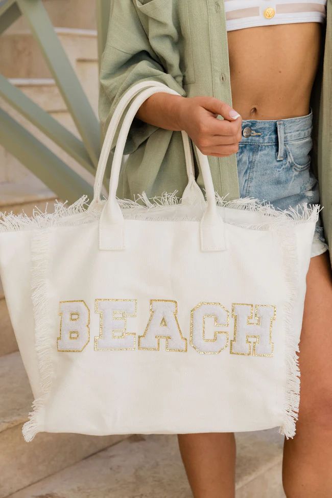 Ivory Beach Canvas Bag | Pink Lily