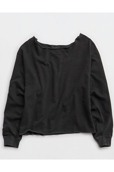 Aerie Alumni Off The Shoulder Sweatshirt Women's Smoked Gray XXS | Aerie