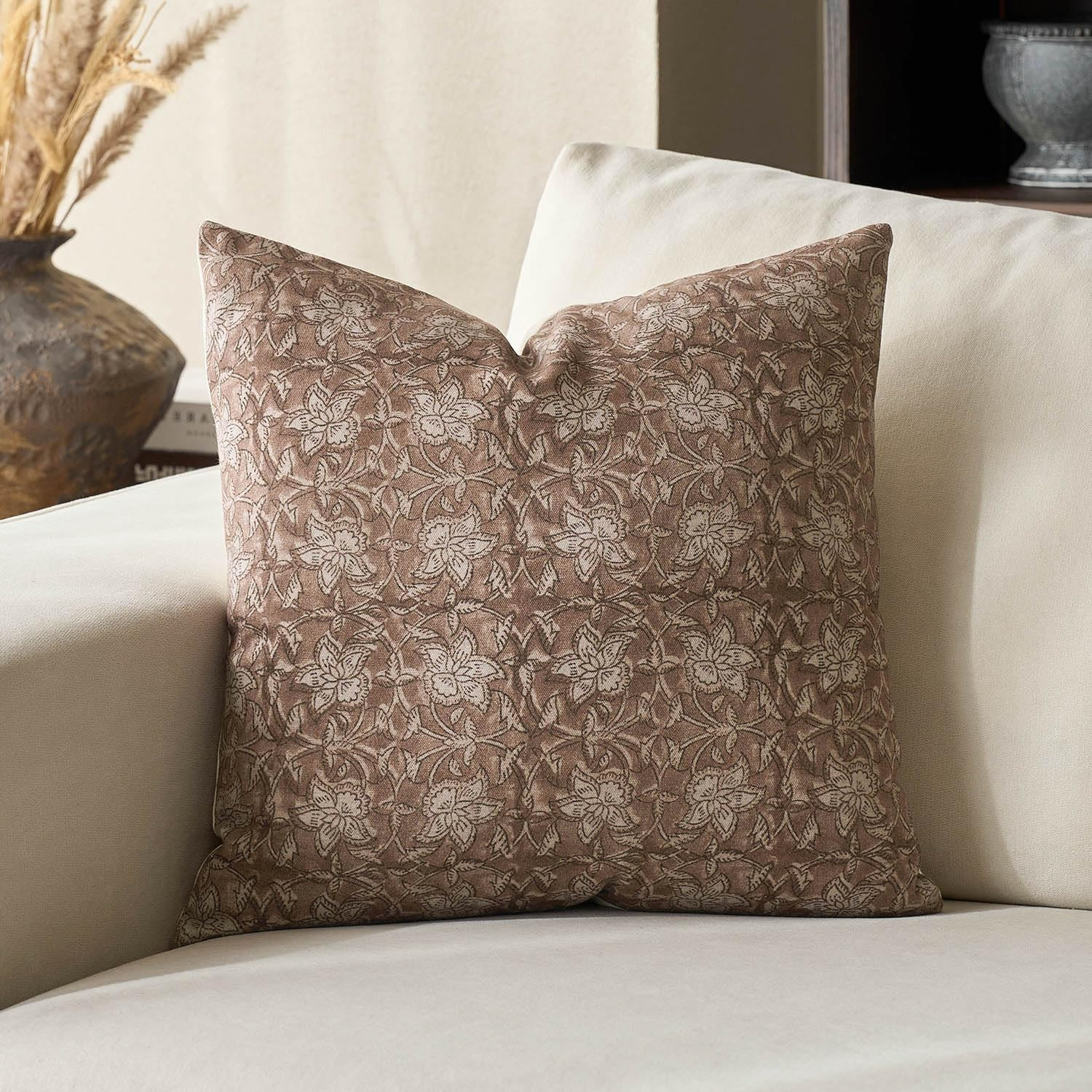 DOMVITUS Floral Pillow Covers 20x20 Throw Pillow Covers Block Print Vintage Decorative Neutral Pi... | Amazon (US)