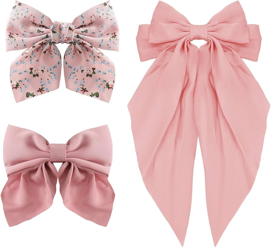 Bow Hair Clips for Women Girls Satin Hair Ribbon Clips Bowknot Barrettes,3PCS Tassel Hair Bowknot... | Amazon (US)