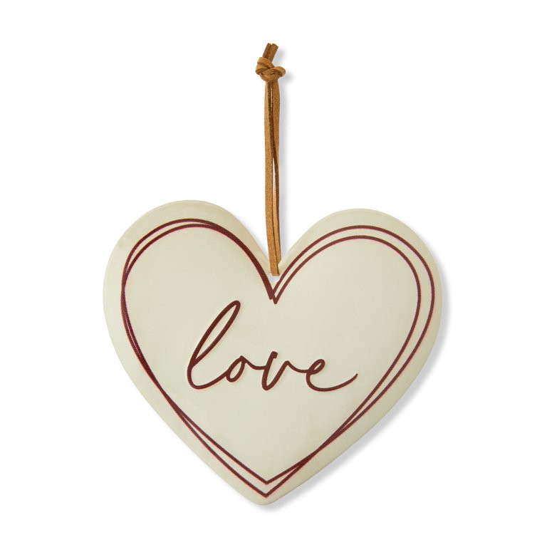 Valentine's Day Cream & Red Metal Heart Hanging Ornament, 4.88 in, by Way To Celebrate | Walmart (US)