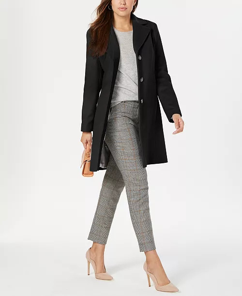 Calvin Klein Womens Single-Breasted Wool Blend Coat - Macy's | Macy's