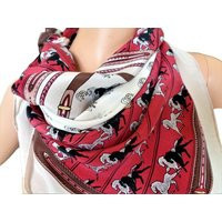 Red Silk Scarf, Horse Print, Equestrian Themed Headscarf, Vintage Square Scarf For Women | Etsy (US)