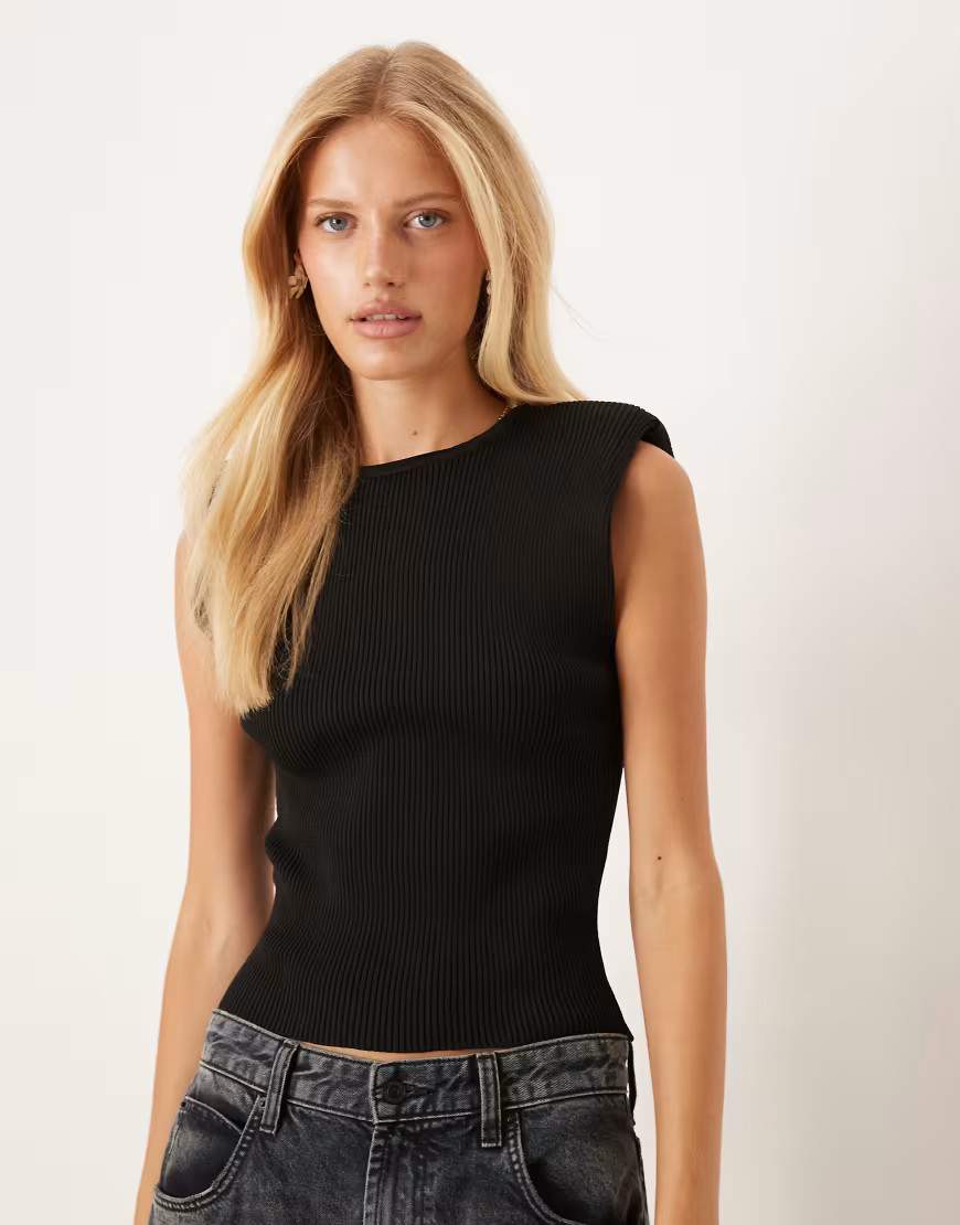 ASOS DESIGN knitted tank top with shoulder pads in black | ASOS (Global)