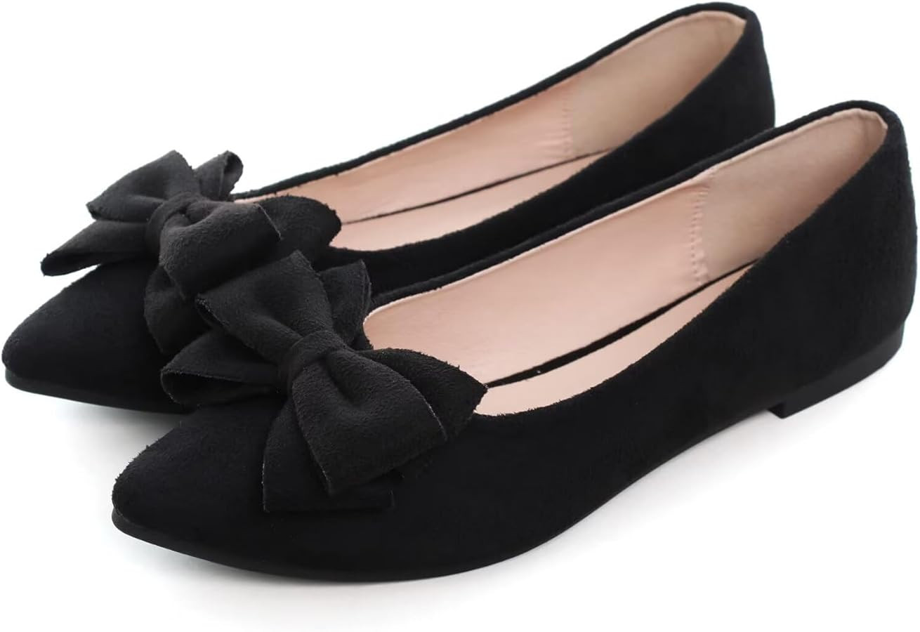 SAILING LU Womens Bowknot Ballet Flats Pointy Toe Casual Flat Shoes Suede Dressy Wear to Work Sli... | Amazon (US)