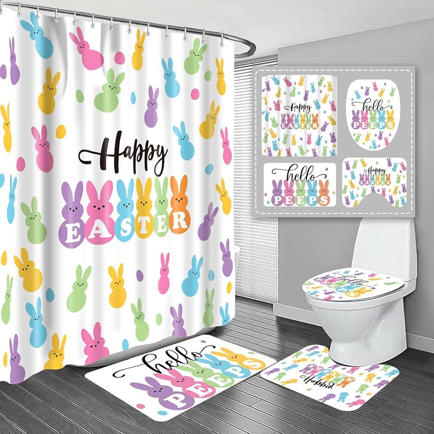 Easter Shower Curtain Set, Bright Bunny Design Elevates Your Bathroom, 71 x 71 in Polyester with ... | Amazon (US)