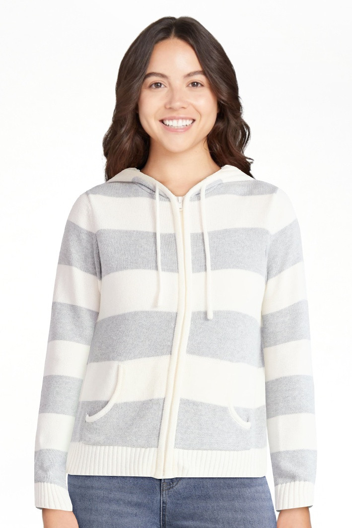 No Boundaries Zip-Up Striped Hoodie Jacket, Women's | Walmart (US)