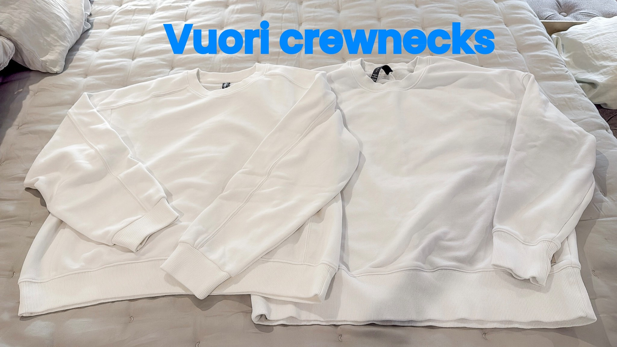 Vuori Sedona crewneck vs weekender - both soft French Terry and a good mid weight
Weekender longer straighter
Seams Crewneck is shorter and has seam down the back 

#LTKPetite #LTKOver40