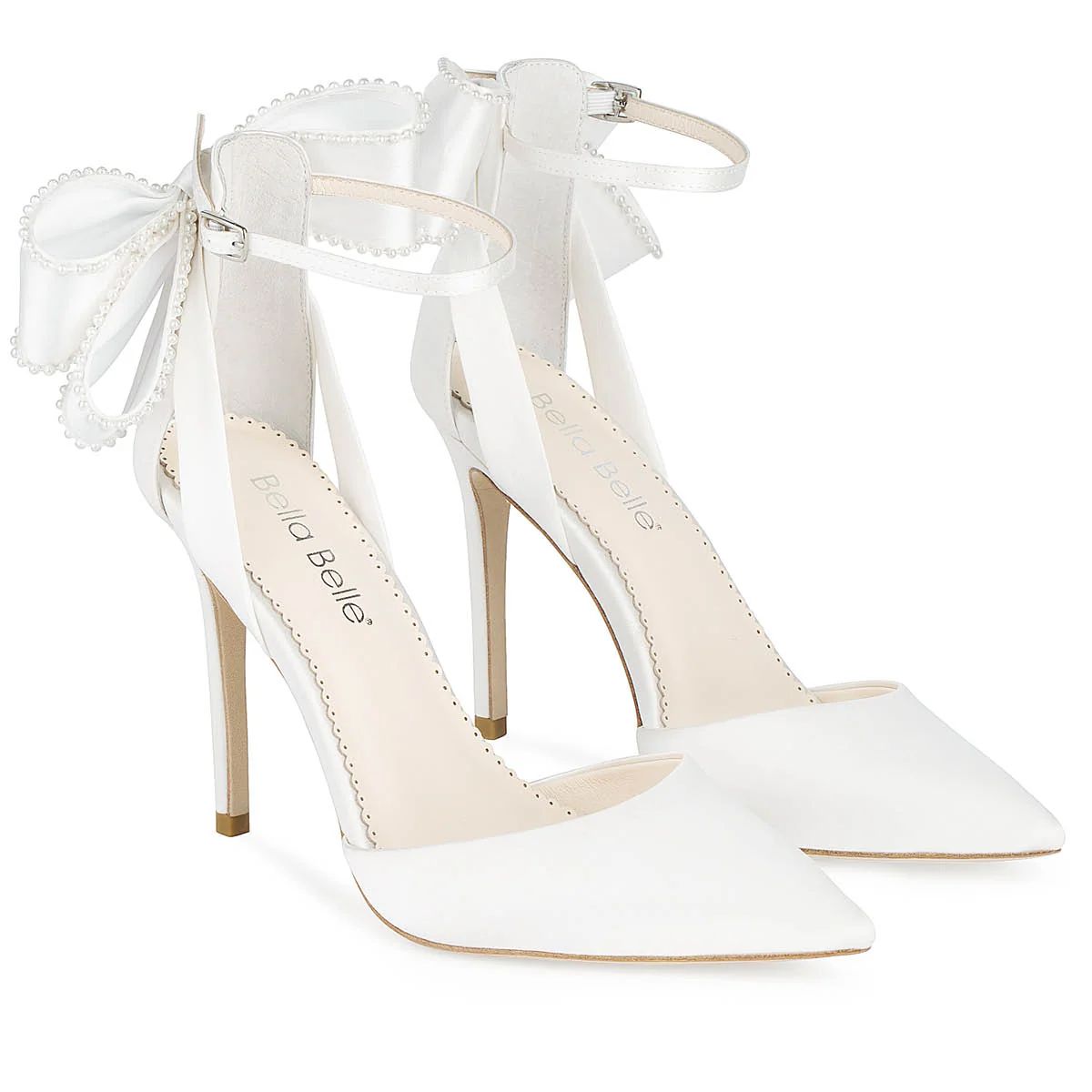 Ivory Ankle Strap Pearl Bow Heels | Bella Belle Shoes
