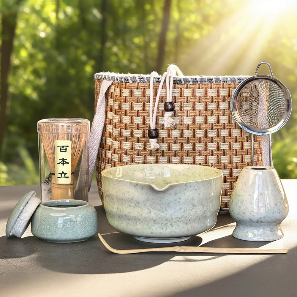 Matcha Whisk Set Portable, 7 Pcs Matcha Making Kit with Handmade Rattan Bag, Ceramic Matcha Bowl ... | Amazon (US)