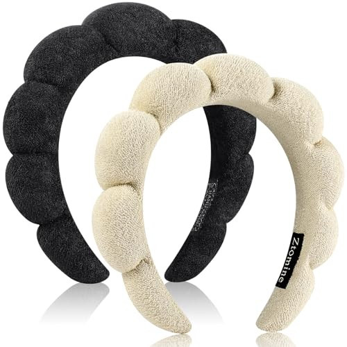 Ztomine Skincare Headband, Set of 2 - Terry Cloth Face Wash Headband Combo Pack - Puffy Makeup Headbands for Face Washing, Mask (beige + black) | Amazon (US)