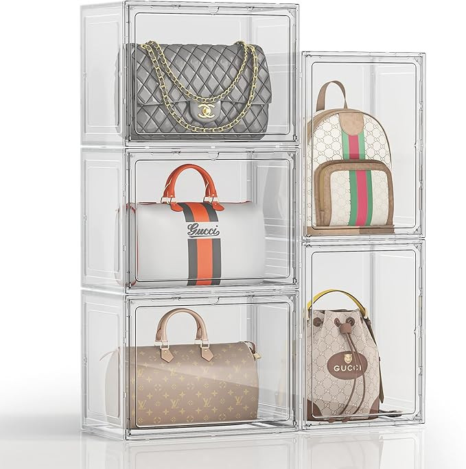 5 Pack Purse Organizer for Closet, Handbag Storage Organizer Stackable Display Case with Magnetic... | Amazon (US)