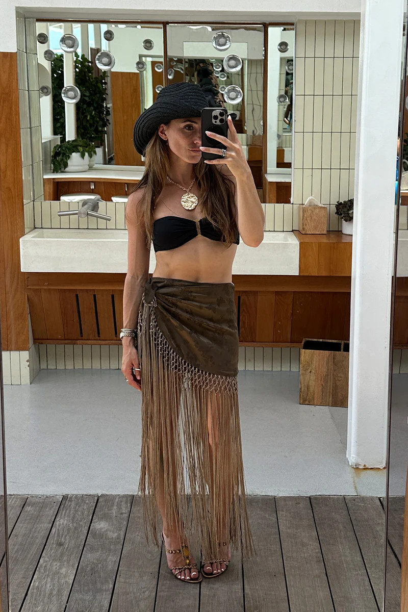 Esmi Olive Fringe Skirt | 12th Tribe
