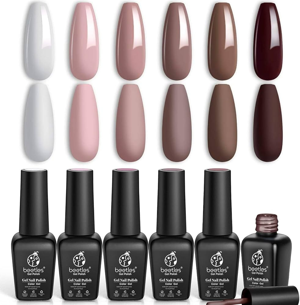 Beetles Gel Nail Polish Set, Coffee Cafe Collection Brown Neutral Beige Mauve Color Gel Polish Ki... | Amazon (US)