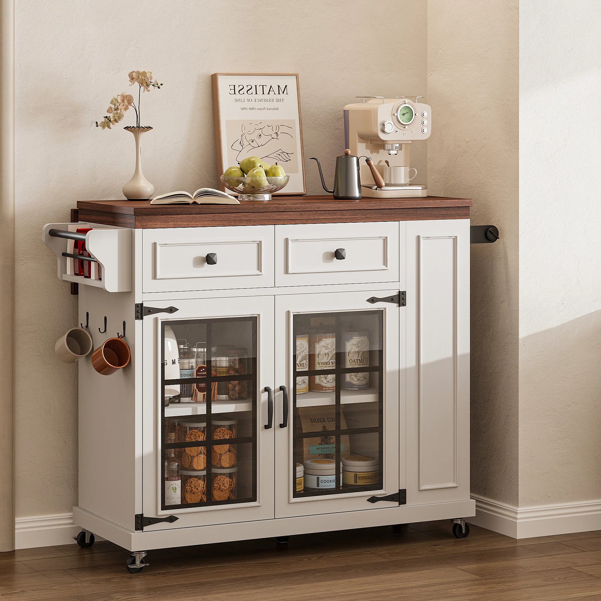 39.8"W Kitchen Cart With Drop Leaf ，Power Outlet, Kitchen Island On Wheels With  Storage Cabine... | Wayfair North America
