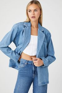 Denim Notched Longline Blazer | Forever 21 (US)