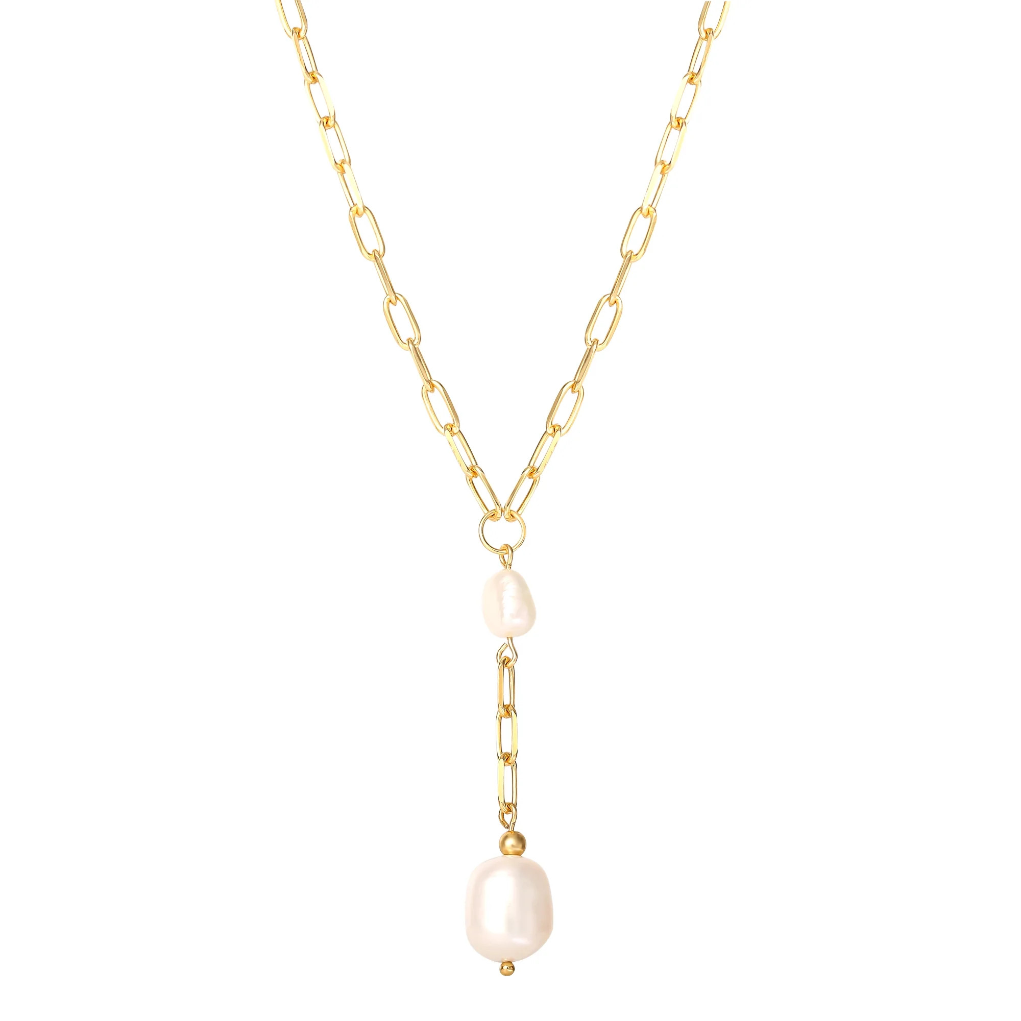 JS Jessica Simpson Women’s Gold Plated Sterling Silver Paperclip Pearl Y Necklace | Walmart (US)