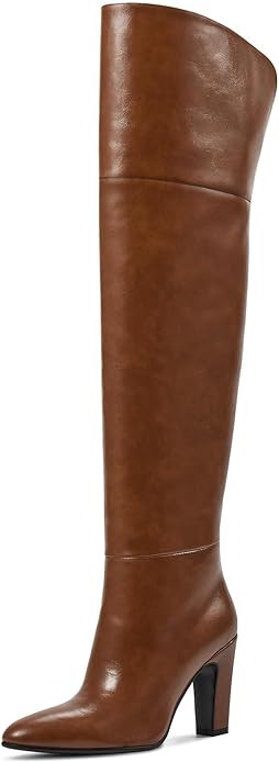 wetkiss Thigh High Boots for Women, Over the Knee Boots with Chunky Heel, Side Zipper, Wide Calf ... | Amazon (US)
