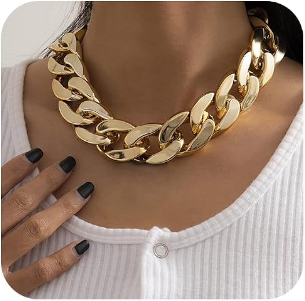 Punk Cuban Link Chain Choker Necklace Plastic Chunky Curb Chain Necklace Chic Layered Clavicle Ne... | Amazon (US)
