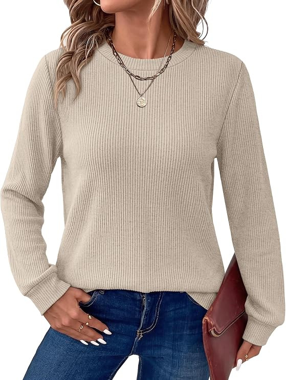 OFEEFAN Long Sleeve Tunic Tops for Women Crew Neck Cozy Sweater Fall Fashion Winter Clothing | Amazon (US)