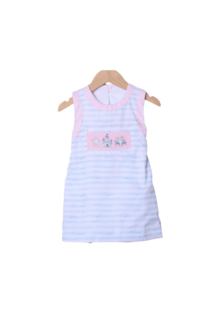 Smocked Beach Fun Pink/Blue Stripe Dress | The Smocked Flamingo