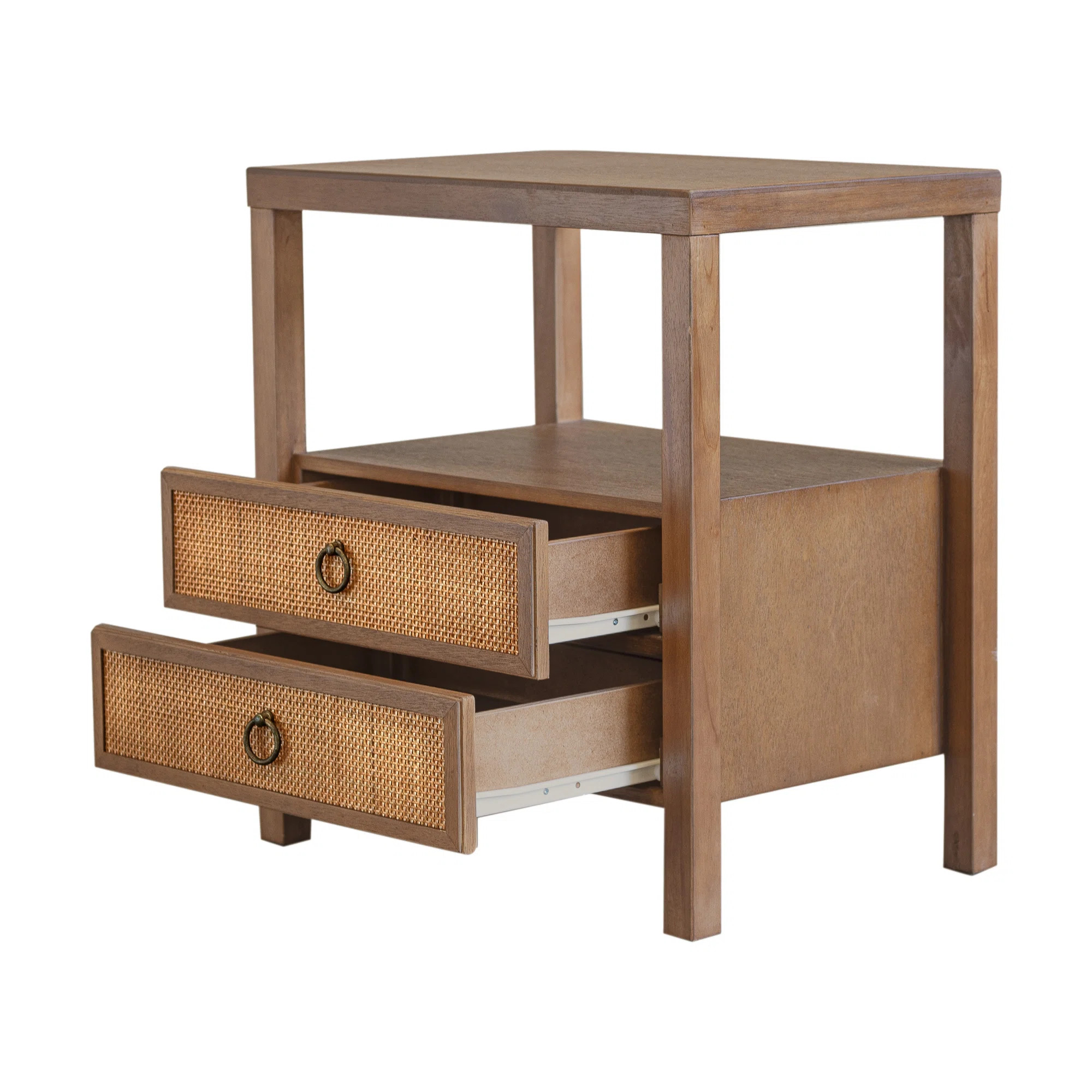 Clive 2 Drawer Nightstand 22"W With Shelf And Cane Doors, Medium Brown | Wayfair North America