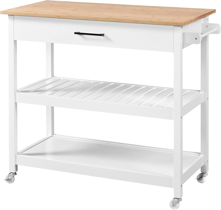Yaheetech 40" Width Kitchen Island Cart on Wheels, 3 Tiers Rolling Utility Cart with Solid Wood T... | Amazon (US)