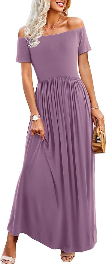 Amoretu Womens' Maxi Dress with Short/Long Sleeve Off Shoulder | Amazon (US)