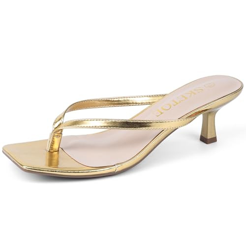 Amazon.com | SKETOE Kitten Heels for Women Square Toe Sandals Flip Flop Heels Thong Sandals Comfo... | Amazon (US)