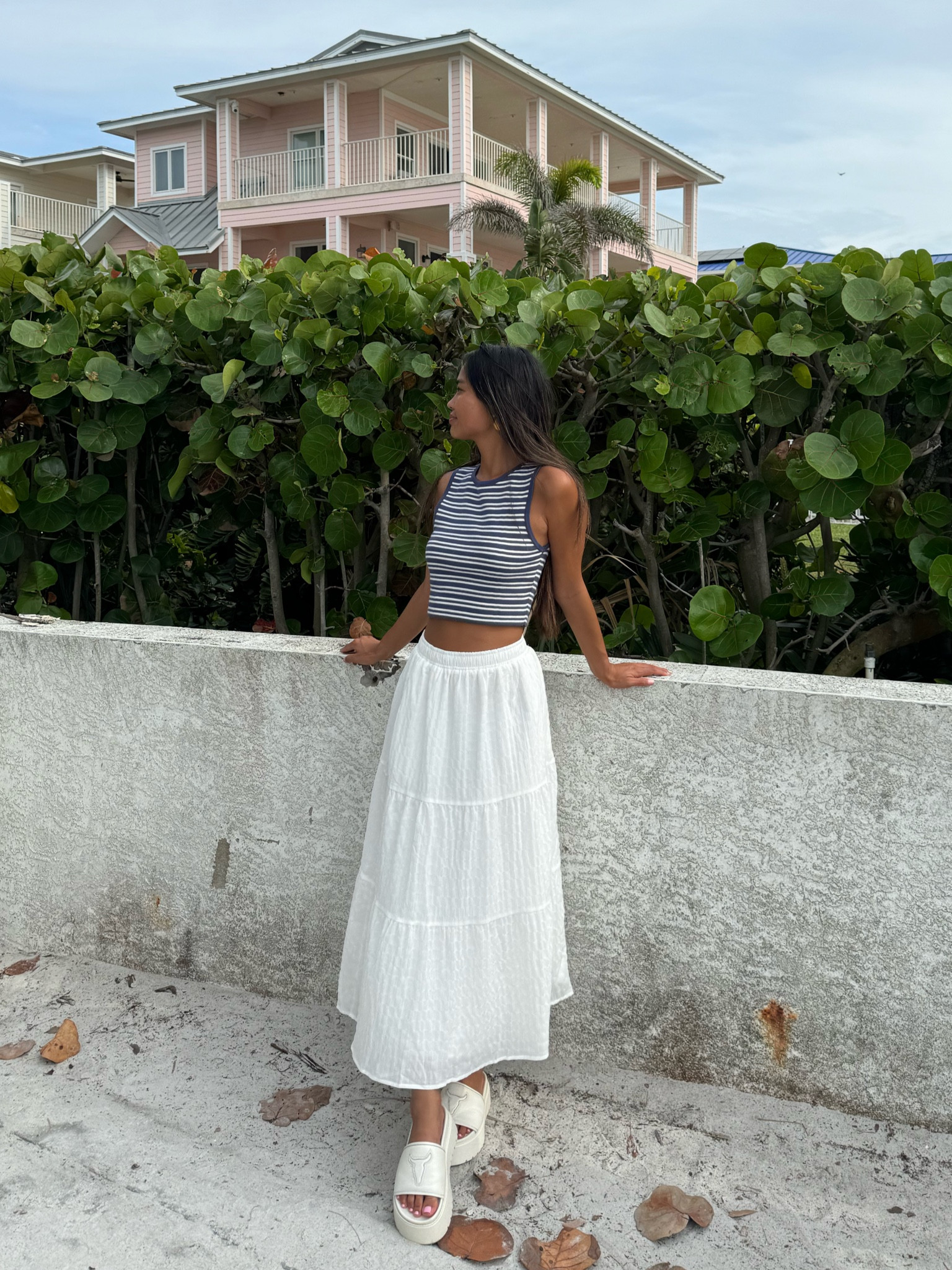 coastal outfit inspo 🤍 p.s. this maxi skirt has pockets which is a real game changer! I couldn’t find my exact platform sandals so I listed some similar ones from Princess Polly 🫶🏽

#LTKSeasonal #LTKfindsunder50 #LTKtravel