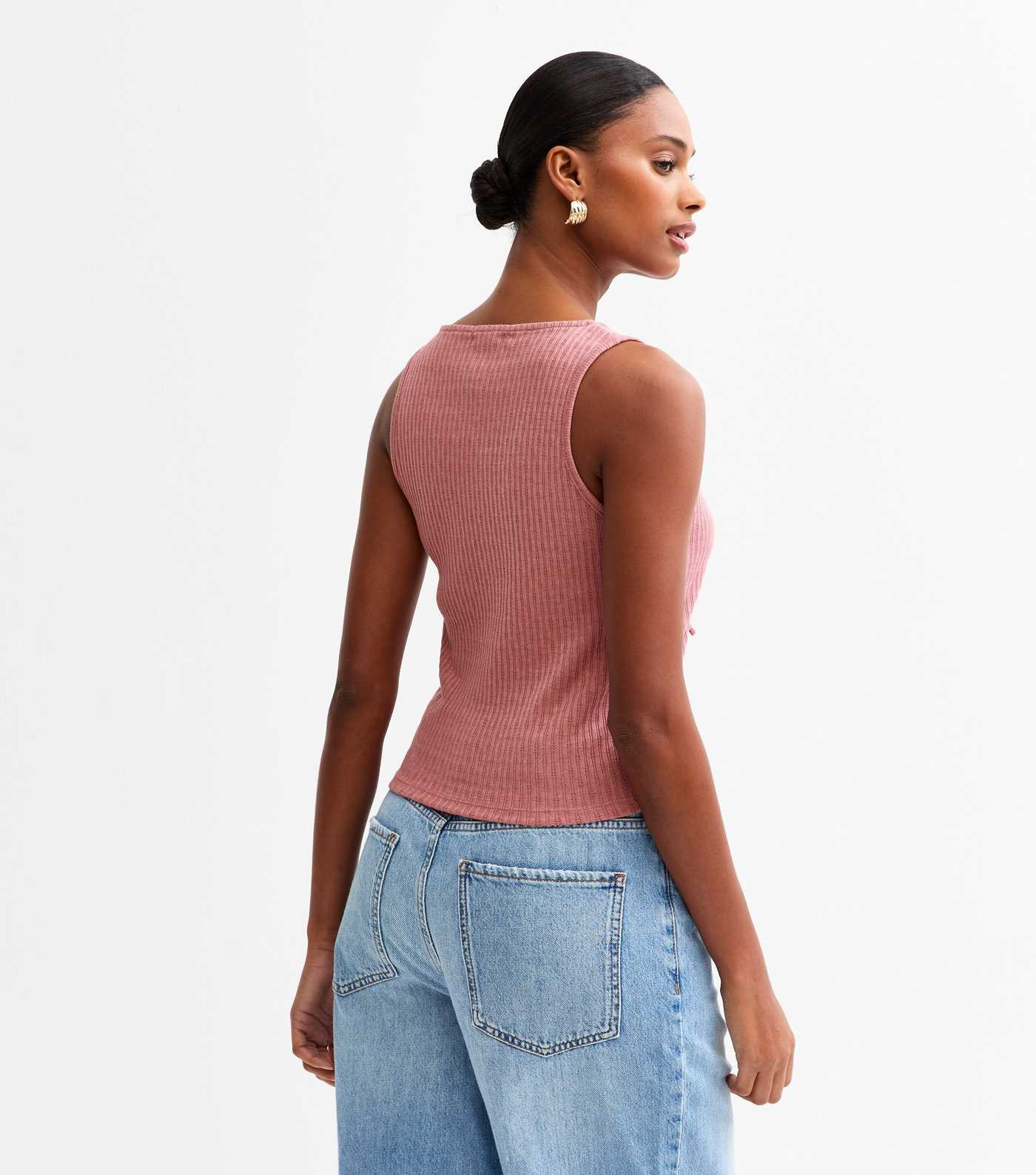 Pink Ribbed Pointelle Effect Tie Front Vest | New Look | New Look (UK)