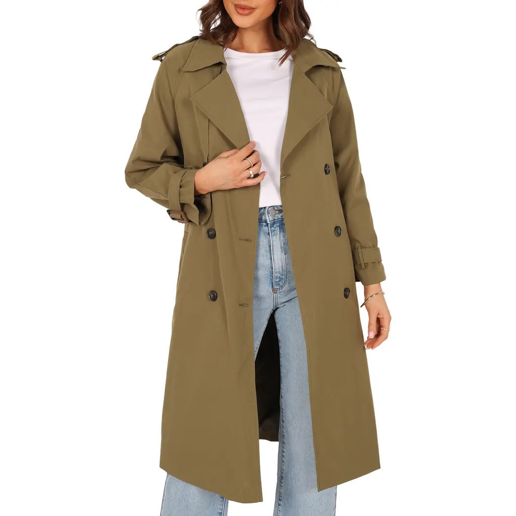 Petal & Pup Trina Belted Trench Coat in Olive at Nordstrom, Size Medium | Nordstrom