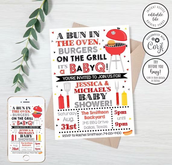 EDITABLE BBQ Baby Shower Invitation  Red Barbecue Co-ed Baby | Etsy | Etsy (US)