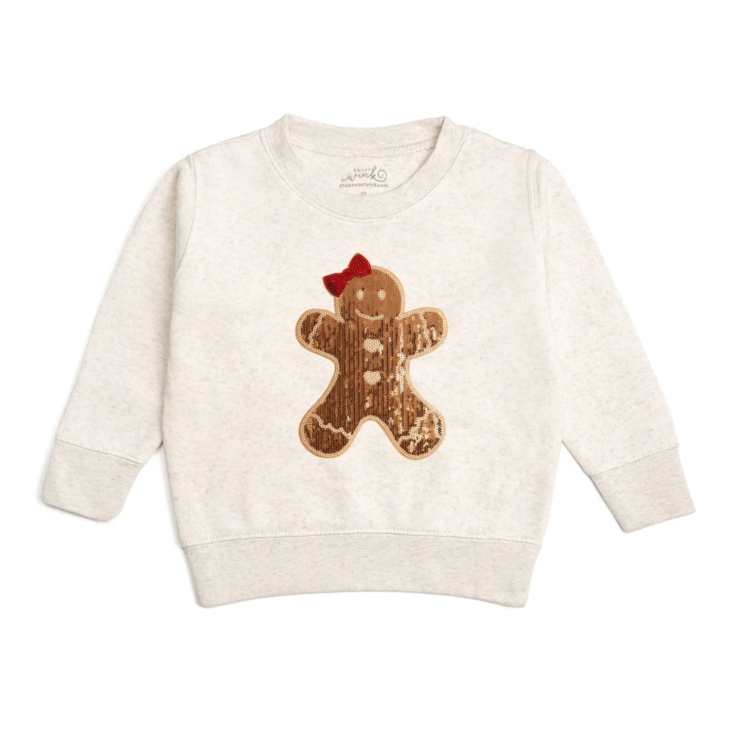 Gingerbread Sequin Patch Christmas Sweatshirt - Natural | Sweet Wink