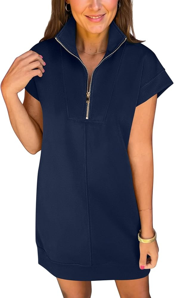 ANRABESS Womens Summer Casual Half Zip Cap Sleeve Trendy Wrinkle-Free Tshirt Dress 2026 Spring Be... | Amazon (US)