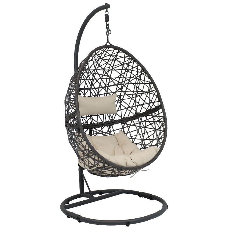 Sunnydaze Outdoor Resin Wicker Patio Caroline Lounge Hanging Basket Egg Chair Swing with Cushions... | Target