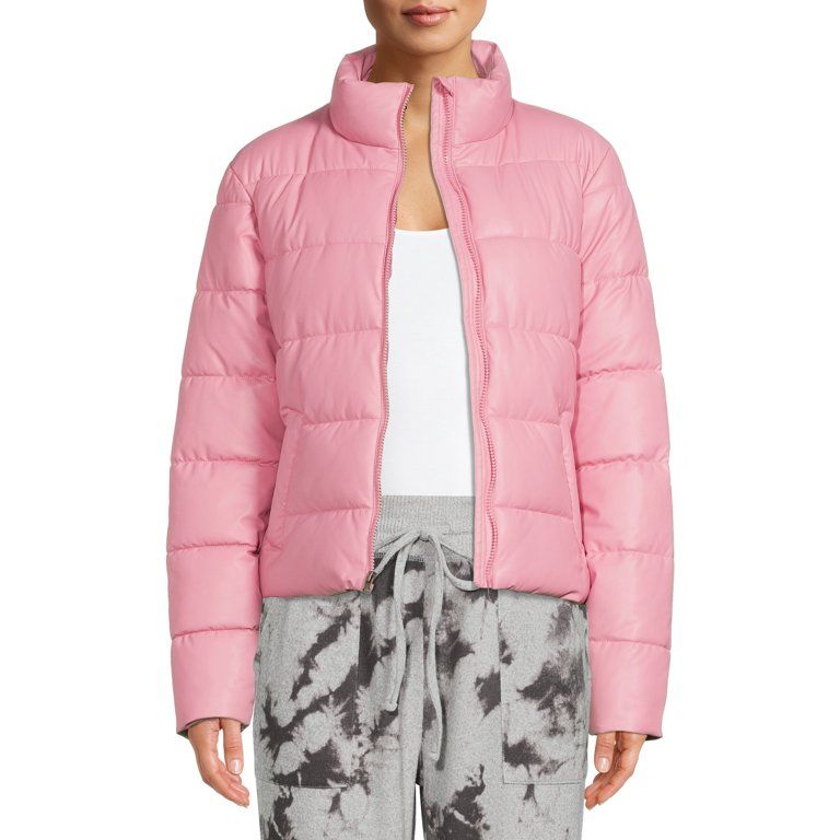 Time and Tru Women's and Plus Faux Leather Cropped Puffer Jacket | Walmart (US)