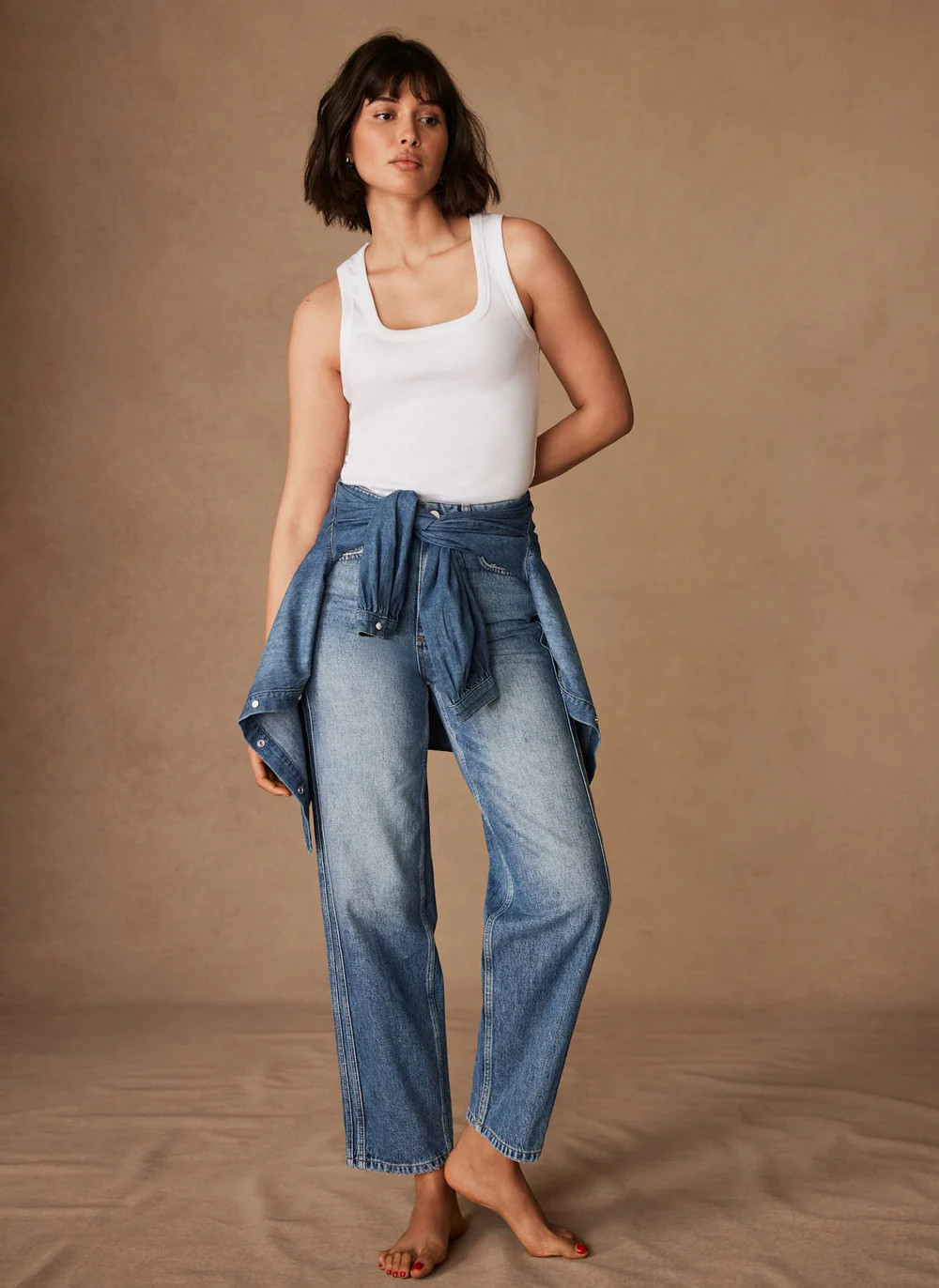 Mid Indigo Relaxed Tapered Boyfriend Jeans | Mint Velvet
