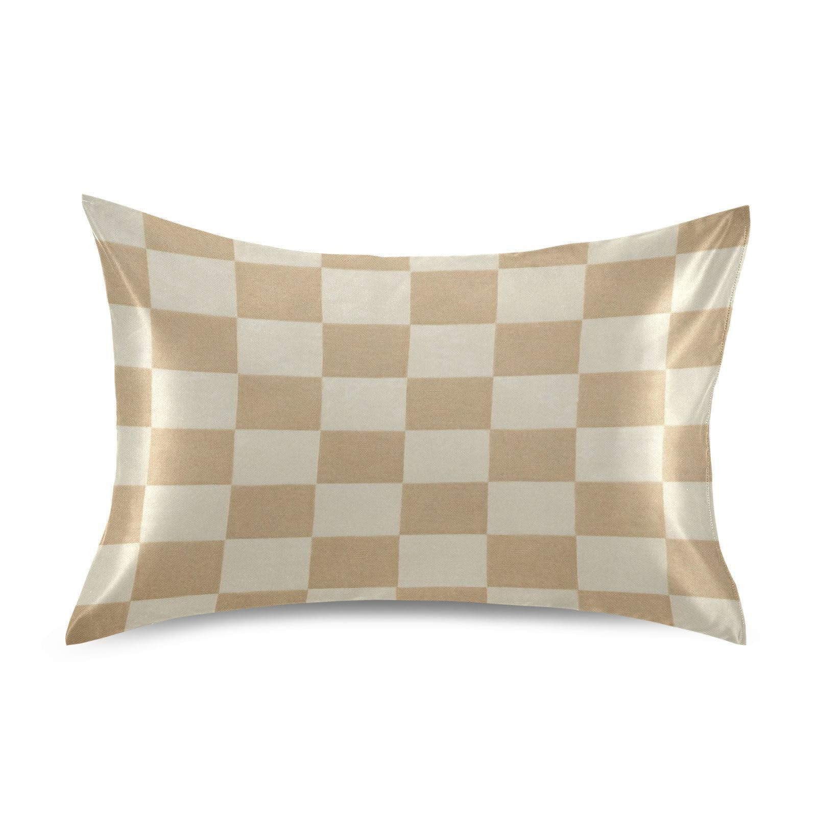 Checkered Beige Satin Pillowcase, Smooth and Cool Silk Pillow Case, Soft and Breathable Envelope ... | Amazon (US)