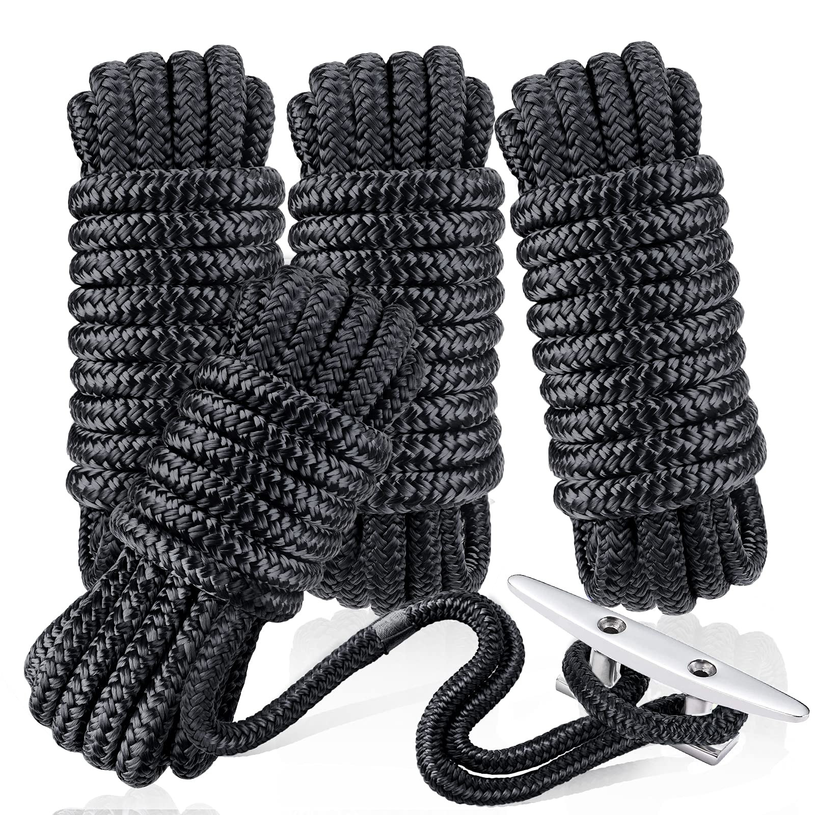 Dock Lines & Ropes Boat Accessories - 4 Pack 3/8" x 15' Double Braided Nylon Dock Lines with 12... | Amazon (US)