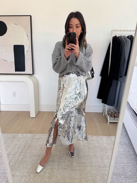 J.crew holiday. Festive holiday looks. Sequin skirt. This skirt is amazing! You can size down. 

J.crew sweater xs. Runs boxy and big. 
J.crew skirt 0
J.crew pumps 5
J.crew bag 

#LTKHoliday #LTKCyberWeek #LTKparties
